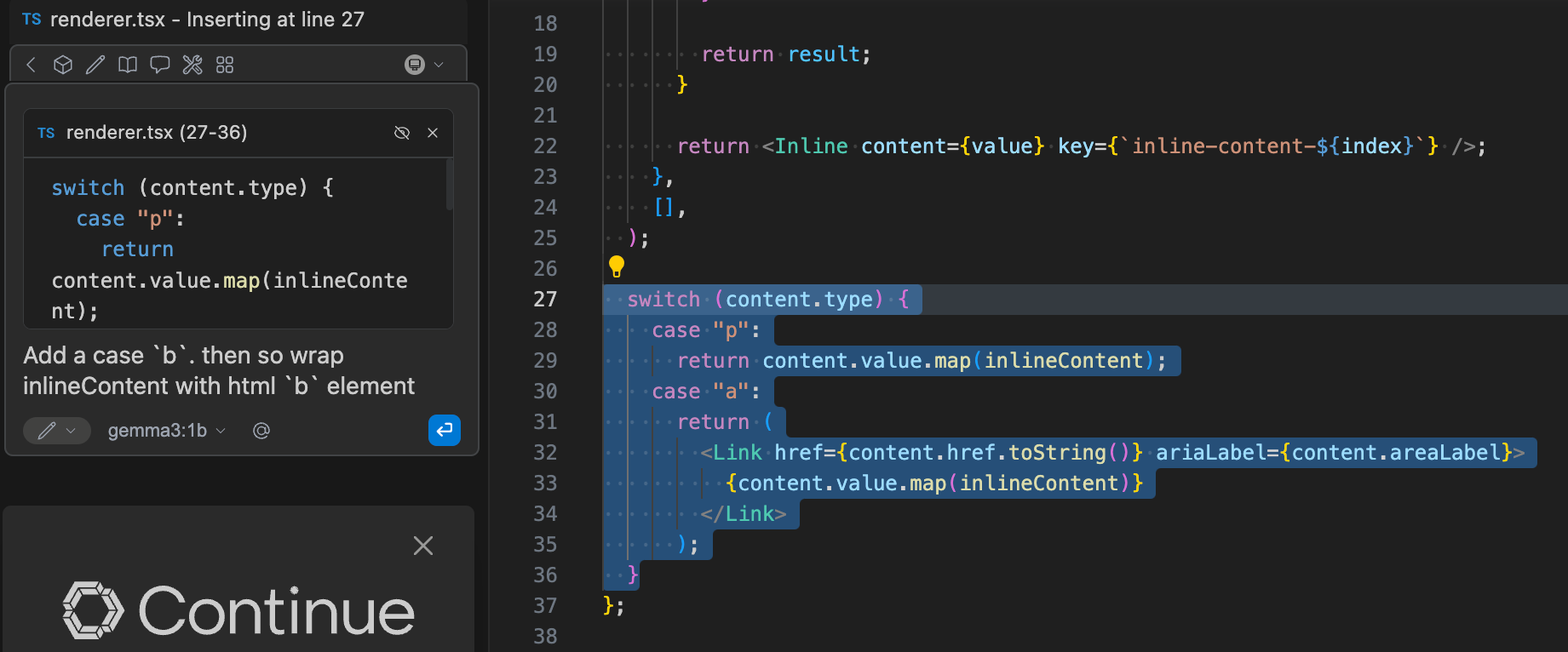 Continue チャット画面